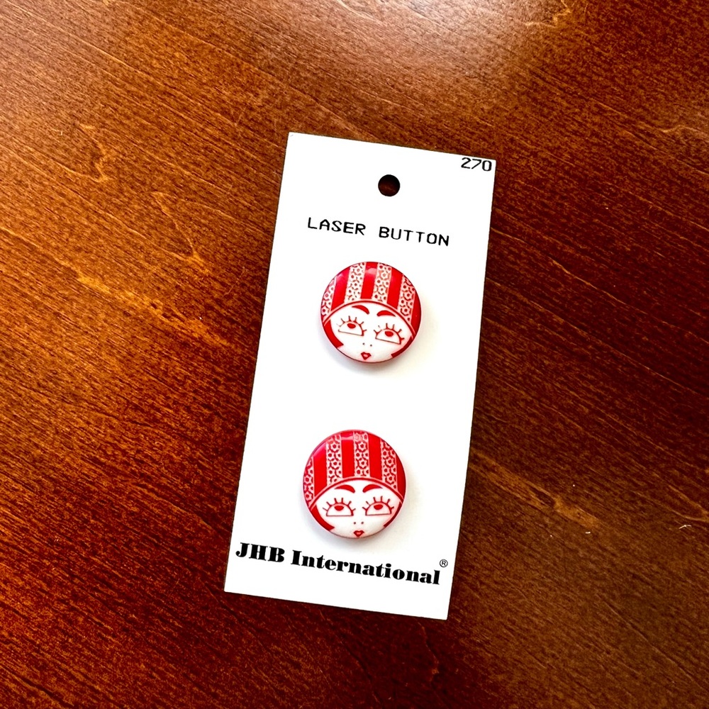 Art Deco laser cut red girl buttons